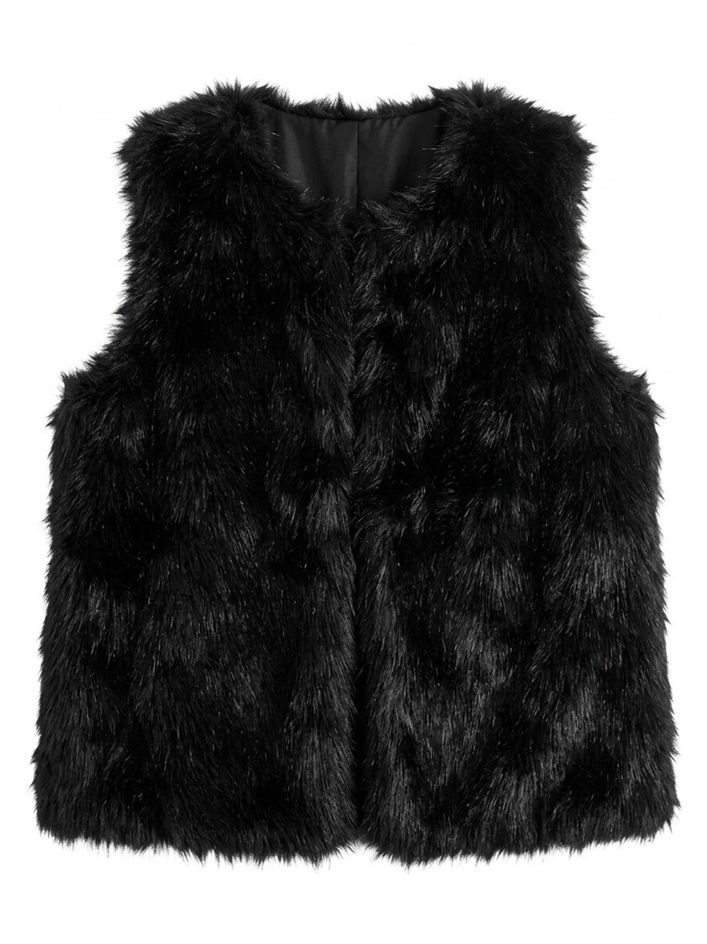 Womens Black Faux Fur Vest Sleeveless Waistcoat Jacket Size XL